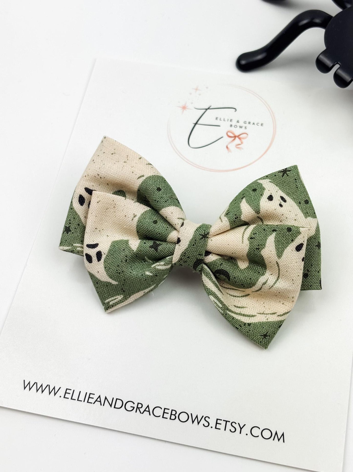 Green Ghost Bow or Pigtail Set