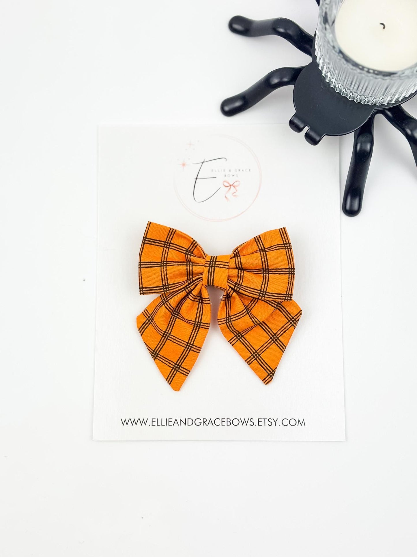 Orange Plaid Hair Bow