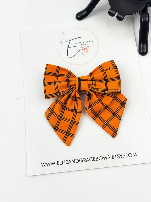 Orange Plaid Hair Bow