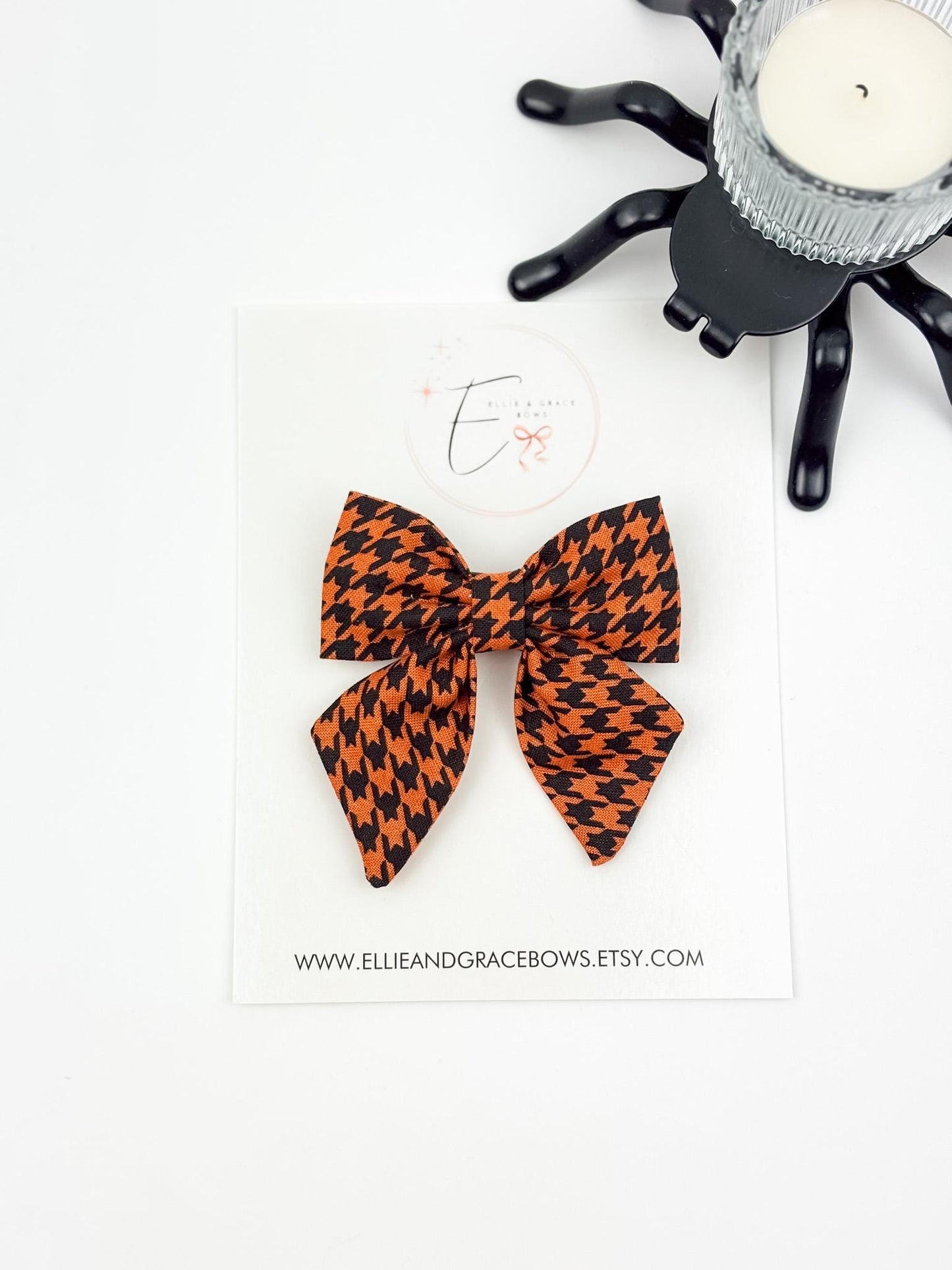 Orange & Black Houndstooth Hair Bow