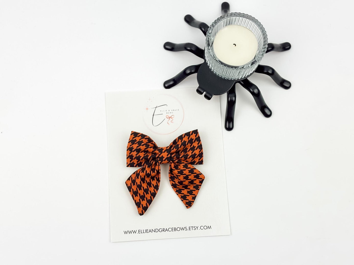 Orange & Black Houndstooth Hair Bow