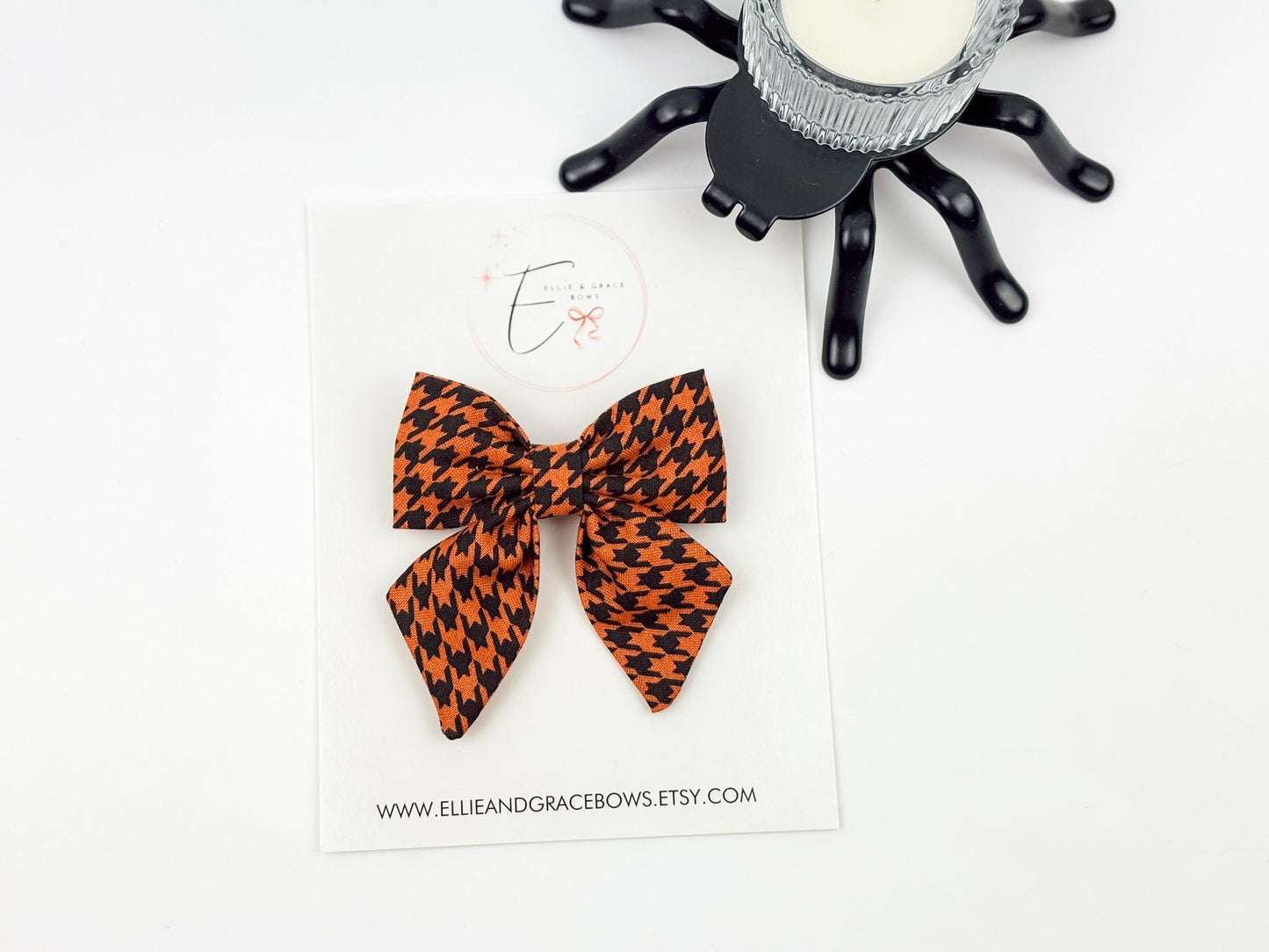 Orange & Black Houndstooth Hair Bow