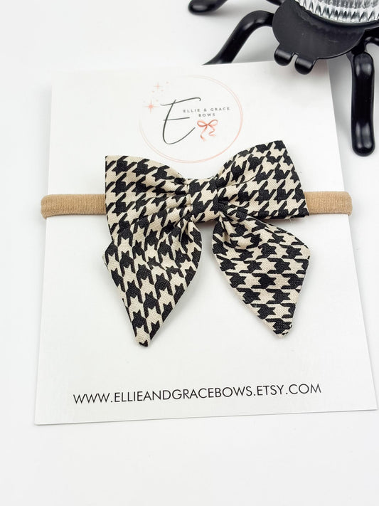 Halloween Cotton Sailor Bow | Black & Ivory Houndstooth Hair Bow