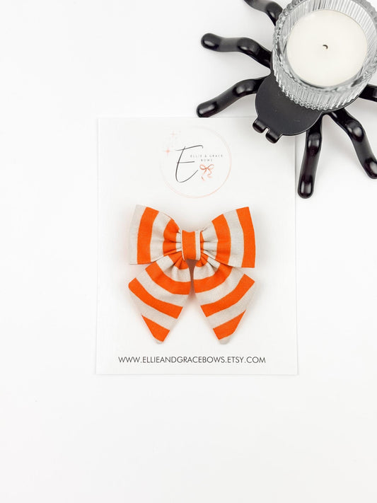 Orange  White Stripe Hair Bows - Baby, Toddler & Girls Hair Accessories