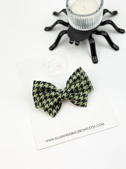 Green - Black Houndstooth Bow or Pigtail Set | Baby, Toddler & Girls Hair Accessories