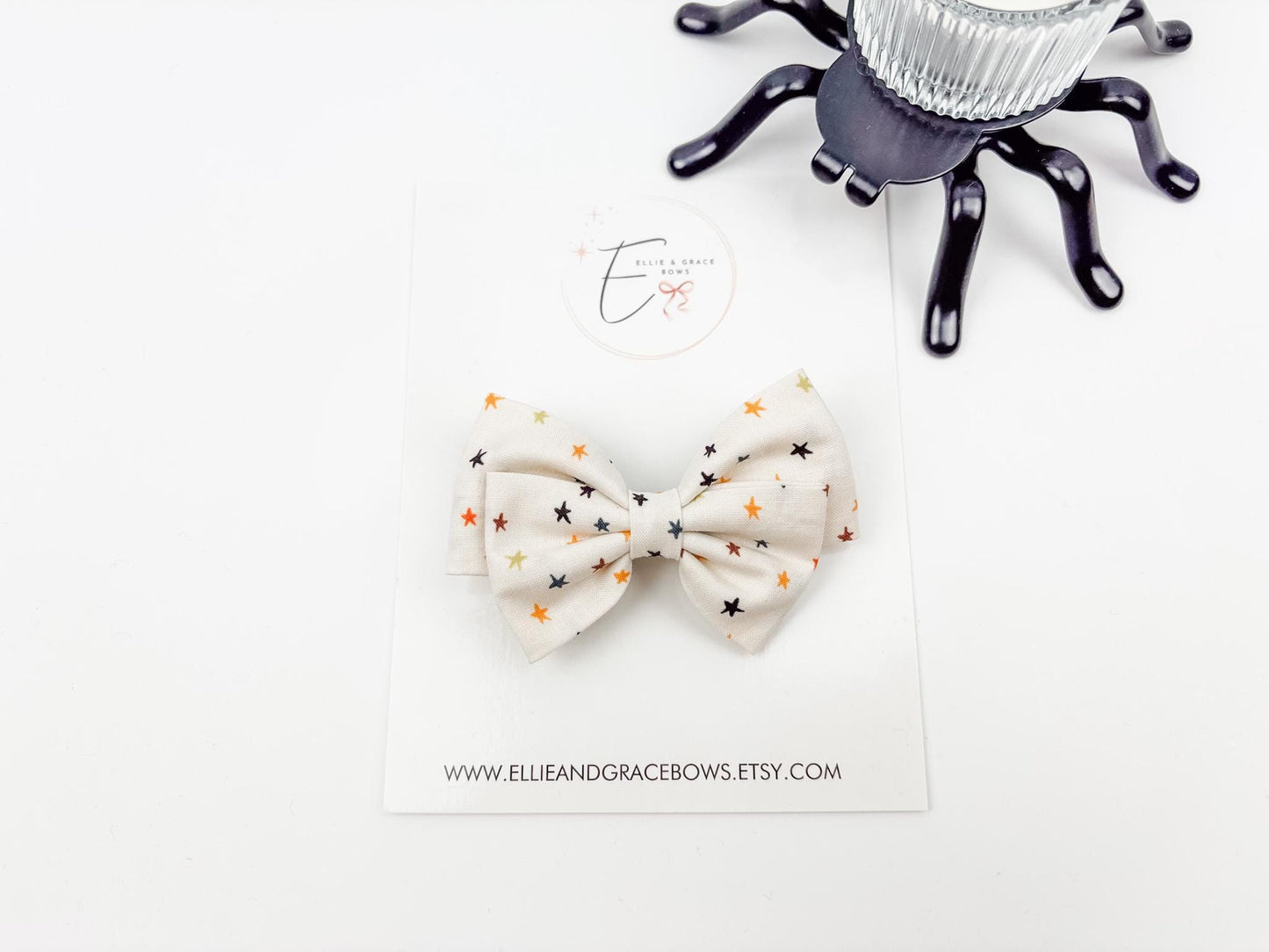 Halloween Cotton Hair Bow | Star Print Bow or Pigtail Set