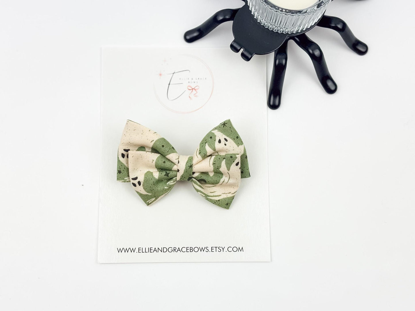 Green Ghost Bow or Pigtail Set