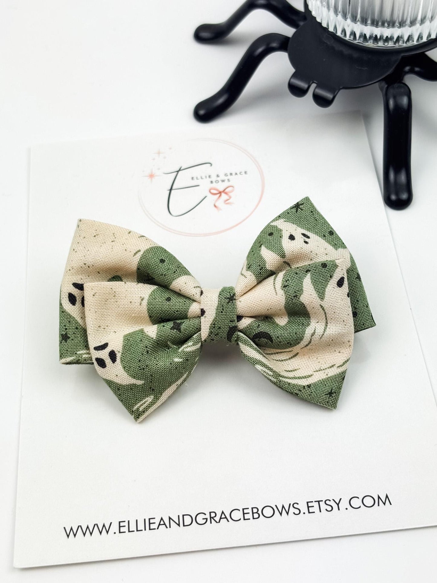 Green Ghost Bow or Pigtail Set