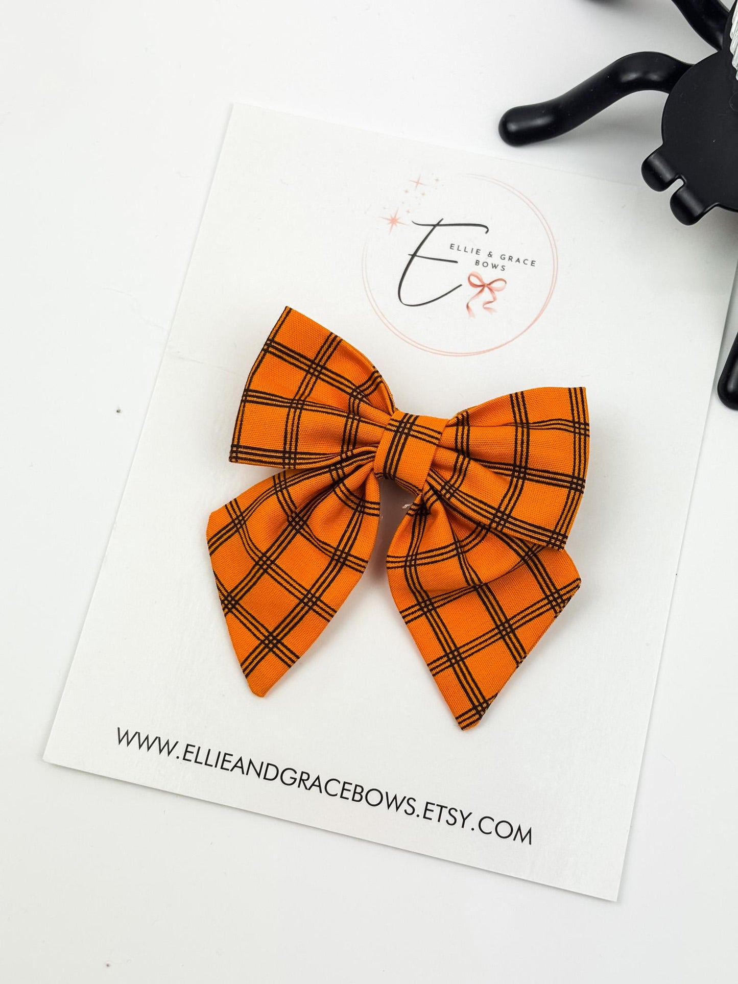 Orange Plaid Hair Bow