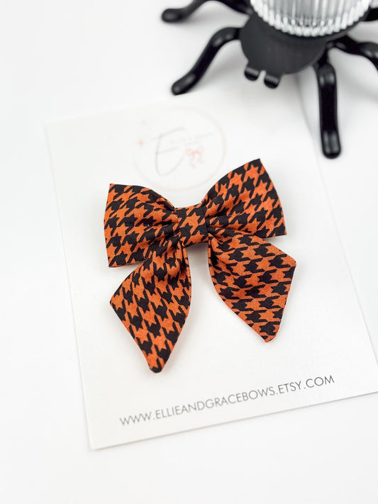 Orange & Black Houndstooth Hair Bow