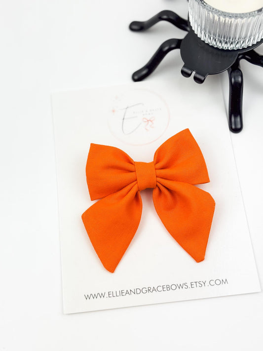 Halloween Cotton Sailor Bow | Solid Orange Hair Bow