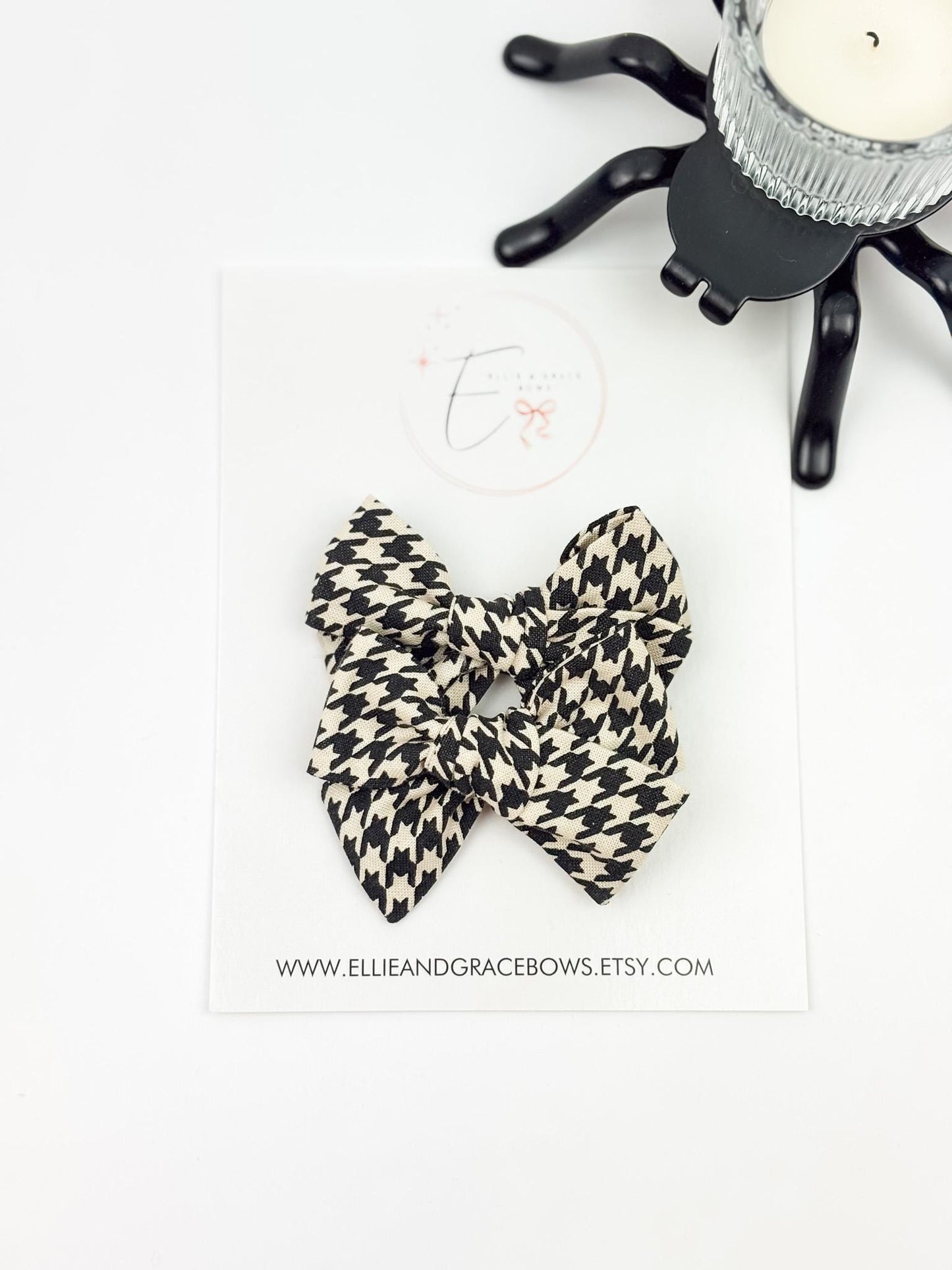Black & Ivory Houndstooth Hair Bows
