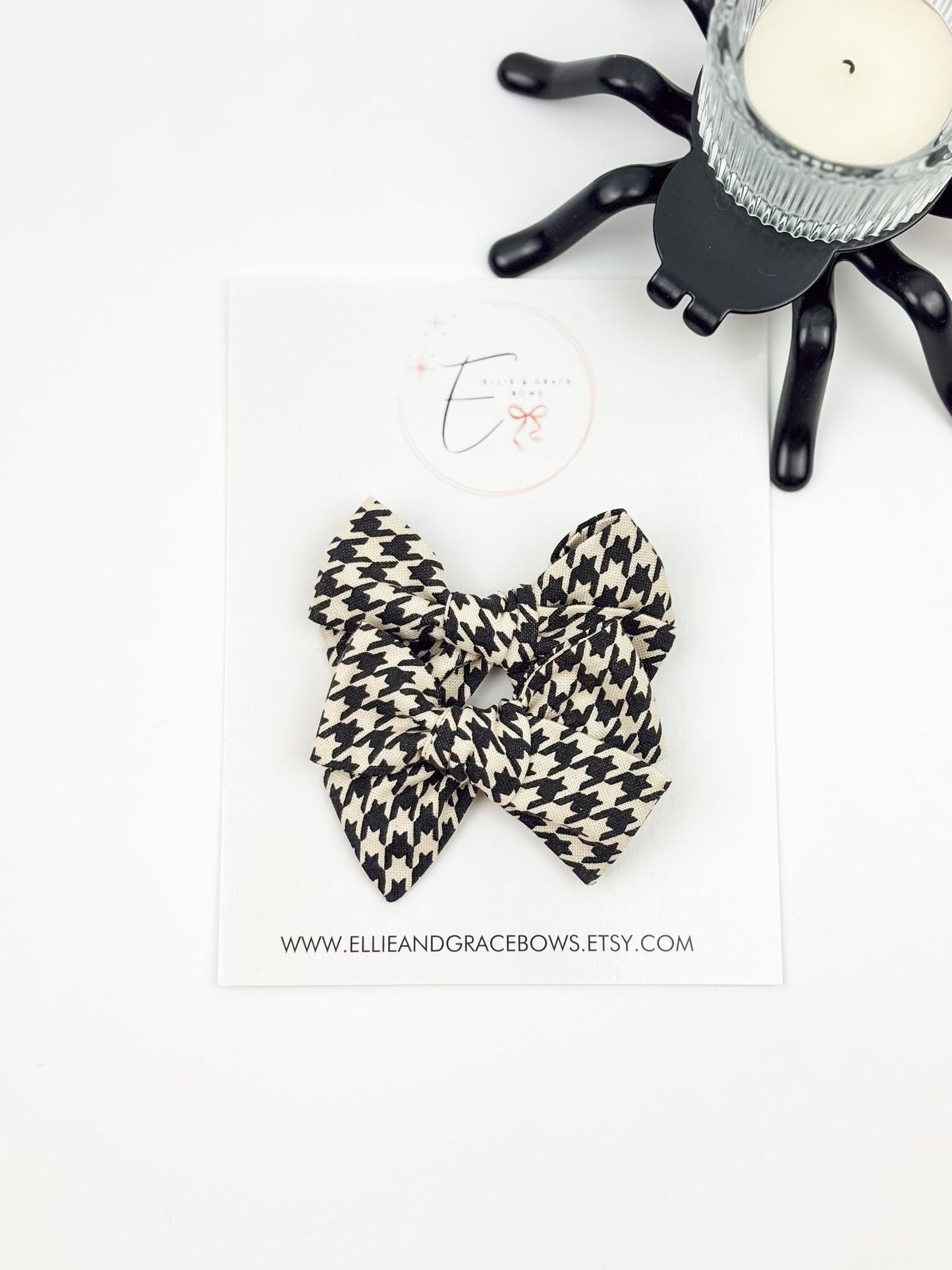 Black & Ivory Houndstooth Hair Bows