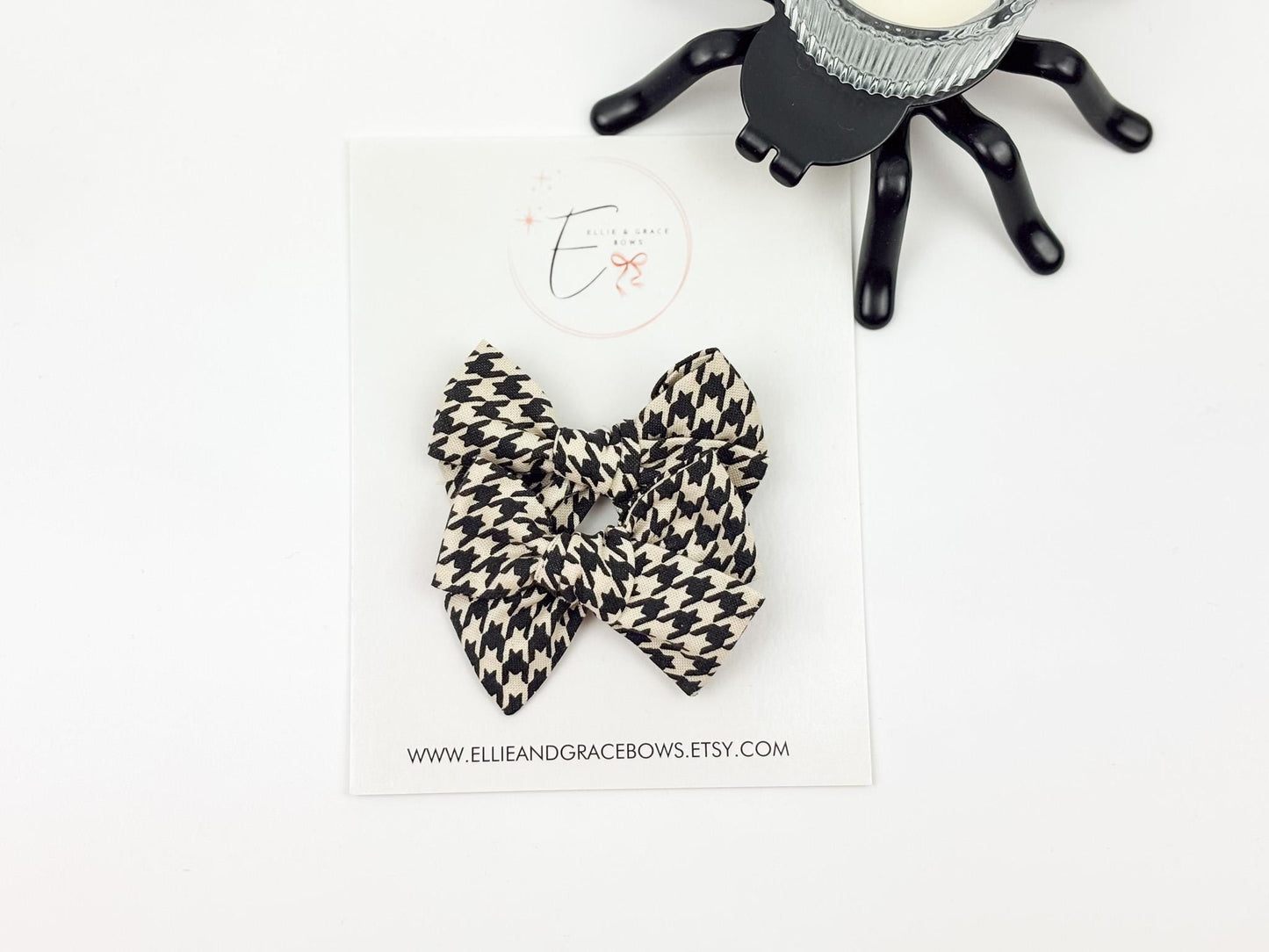 Black & Ivory Houndstooth Hair Bows