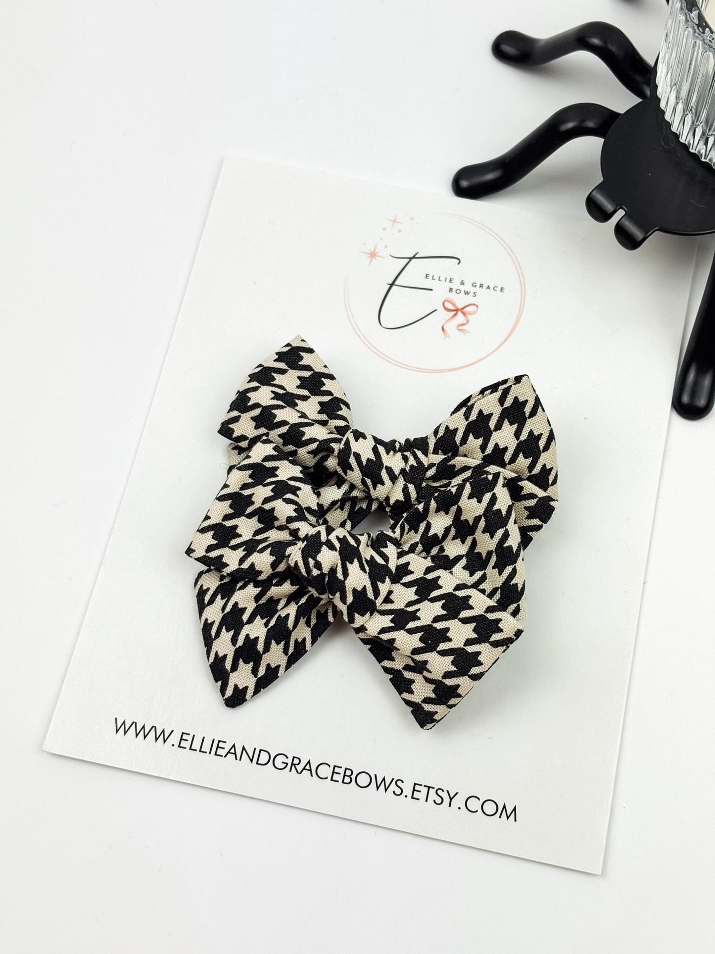 Black & Ivory Houndstooth Hair Bows
