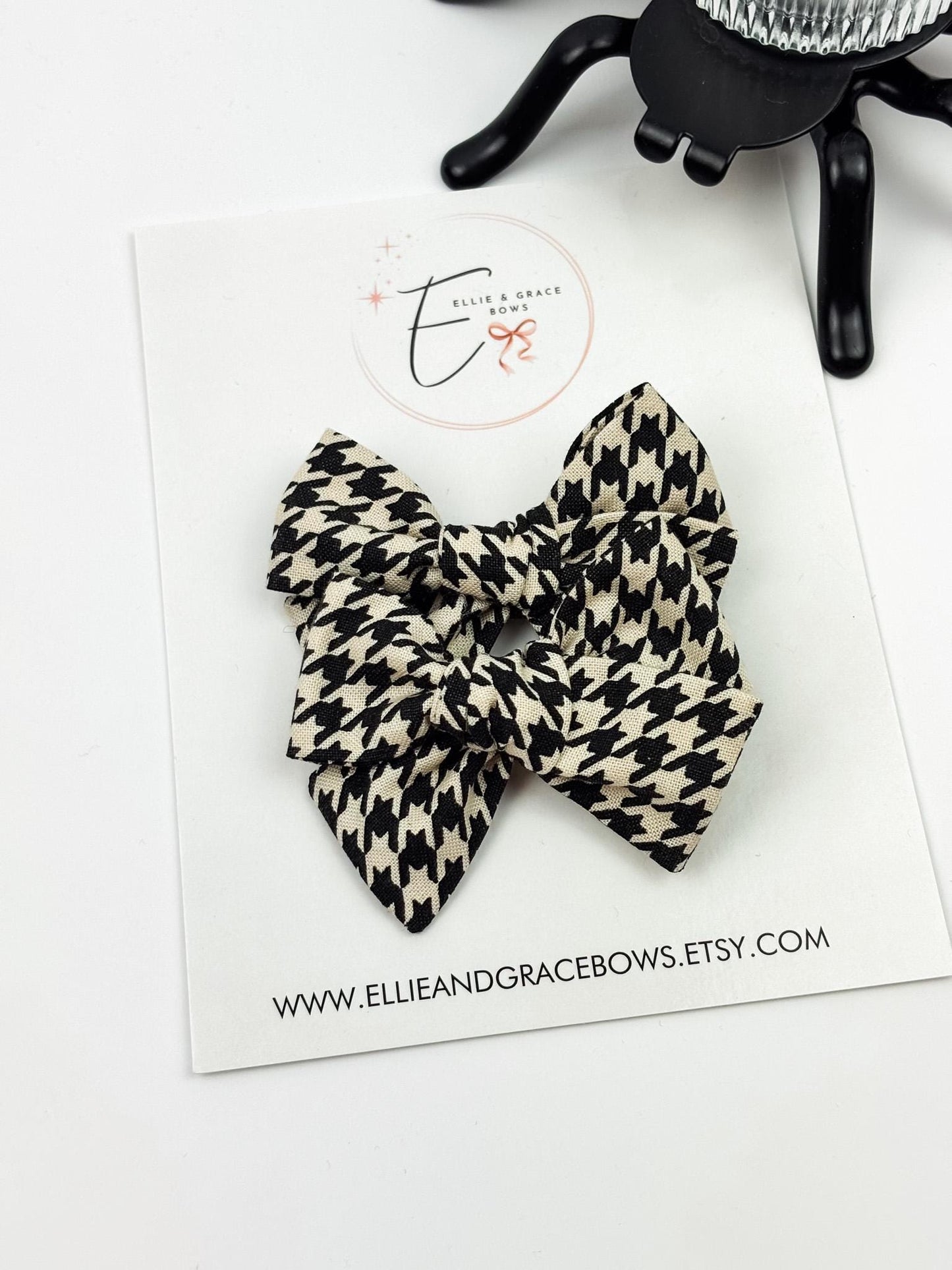 Black & Ivory Houndstooth Hair Bows